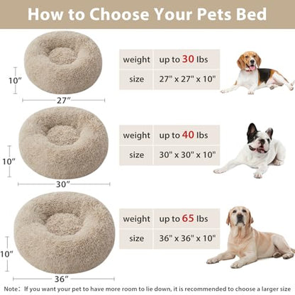 WNPETHOME Calming Dog Bed Cat Bed Donut, Faux Fur Pet Bed Self-Warming Donut Cuddler, Comfortable Round Plush Dog Beds (30 x 30 x 10 Inch, Brown) - color: Brown, size: 30"L x 30"W x 10"Th