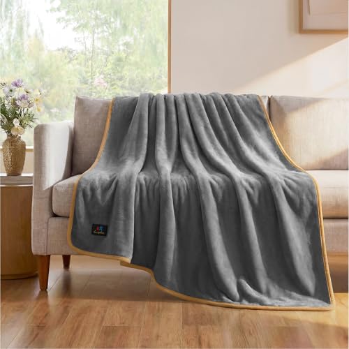 Luciphia Waterproof Blanket for Dog Washable Reversible Sherpa Fleece Throw Blanket for Bed Couch Soft Liquid Pee Proof Furniture Cover Protector for Small Medium Large Pet Cat Grey 57" x 40" - color: Grey+white, size: M (57" x40")