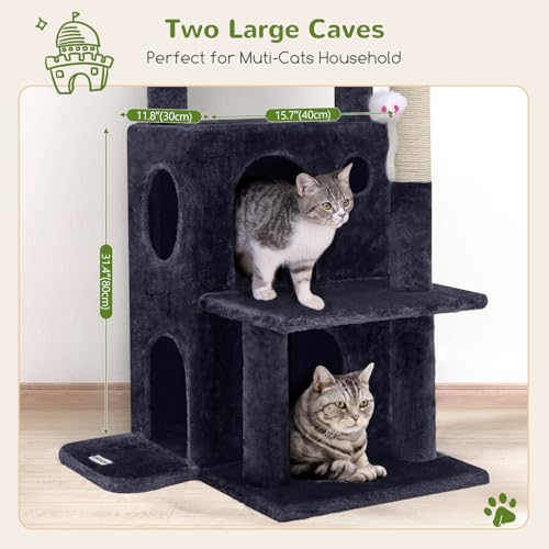 Globlazer Cat Tree Tower for Indoor Cats, 50-inch Adult Cat Tree House for Large Adult Cats with Steps, Scratching Post, 2 Cat Caves, Dangling Toys, FC50, Dark Grey - color: Dark Grey