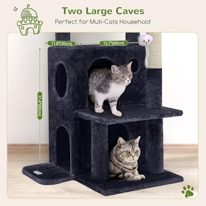 Globlazer Cat Tree Tower for Indoor Cats, 50-inch Adult Cat Tree House for Large Adult Cats with Steps, Scratching Post, 2 Cat Caves, Dangling Toys, FC50, Dark Grey - color: Dark Grey