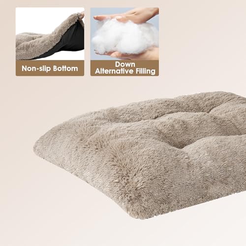 EHEYCIGA Fluffy Dog Crate Bed for Small Dogs, Plush Faux Fur Crate Pad, Calming Anti Anxiety Small Dog Bed, Washable Soft Warm Mat with Non-Slip Bottom, Taupe - color: Taupe, size: 23.6 x 17.5