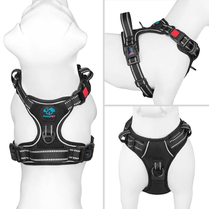 PHOEPET No Pull Dog Harnesses for Small Dogs Reflective Adjustable Front Clip Vest with Handle 2 Metal Rings 3 Buckles [Easy to Put on & Take Off] (S, Black) - color: Black, size: Small