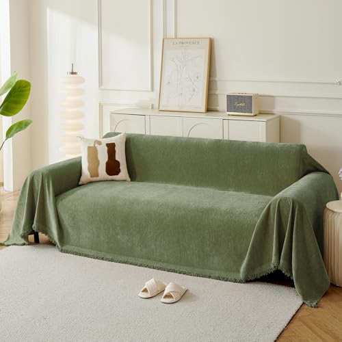 Couch Cover for Dogs, Boho Sofa Covers for 2 Cushion Couch, Chenille Sofa Slipcover for Pets Washable, L-Shape Sectional Couch Loveseat Cover Soft Throw Blankets with Tassels(71x102,Green) - color: Green, size: 71*102 inch