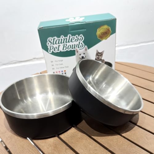 2 Pack Stainless Steel Dog Bowls, Outdoor Dog Water Bowl with Non Slip Rubber Bottom, Dishwasher Safe, Easy to Clean,40oz&64oz Black - color: BLACK