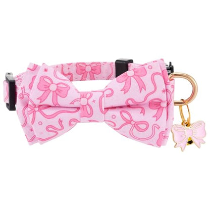 2 Pack Breakaway cat Collar with Bow Tie and Bell,Adjustable Soft Cotton Pet Collar with Pink and Red Bow Patterned Design for Kitten Adult Cats (Pink&Red Bow) - color: Pink&Red Bow