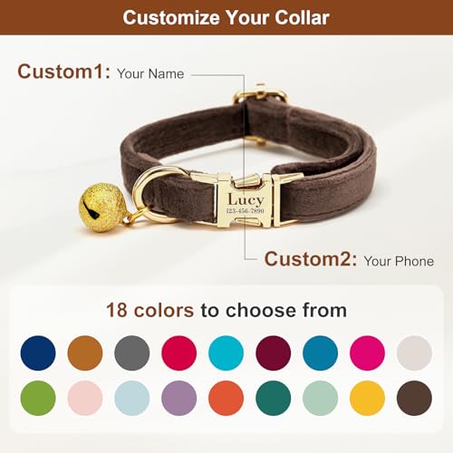 Custom Cat Collar with Bells Personalized Small Cat Collar Engraved Name & Phone Number with Secure Metal Quick-Release Buckle Adjustable (Light Purple) - color: Light Purple