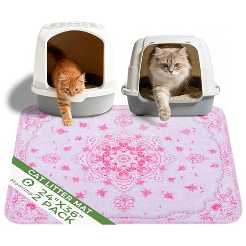 Cat Litter Mat, Litter Trapping Mat 2 Pack, Contains Mess from Box, Protects Floors,Urine Waterproof,Non-slip,Less Waste Cat Litter Box Mat,Soft on Kitty’s Paws,Washable,Absorbent,Pink 24"X36" - color: Pink, size: 24"x36"(Pack of 2)