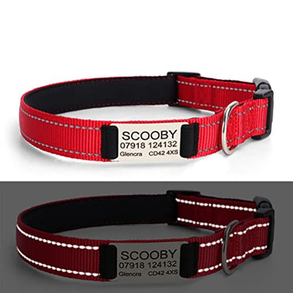 Custom Nylon Reflective Dog Collar with Name Plate, Personalized Laser Engraved Nameplate Id Number Tag Tel, Cat Collar Adjustable for XS Small Medium Large XL Pet Puppy Kitten
