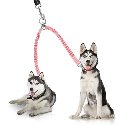 YAODHAOD Double Dog Leash,Two Dog Leash Splitter, No Tangle 360° Swivel Rotation Reflective Lead, Adjustable Length Bungee Heavy Duty Walking Training Dual Extension (Pink) - color: Pink