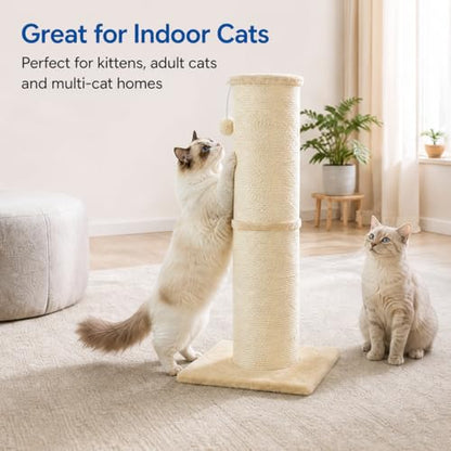 Sisal Cat Scratching Post for Indoor Cats & Kittens, 5.5" Diameter Heavy Duty Vertical Scratcher, 32 Inch Extra Tall Furniture Protector with Stable Base, Beige - color: Cylinder Beige