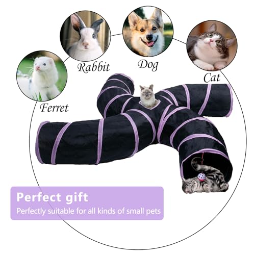 EGETOTA Cat Tunnel for Indoor Cats Large, with Play Ball S-Shape 4 Way Collapsible Interactive Peek Hole Pet Tube Toys, Puppy, Kitty, Kitten, Rabbit (S4 - Black & Pink) - color: S4 - Black & Pink