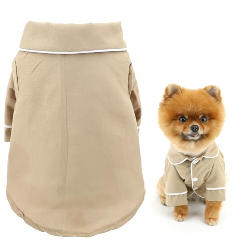 SMALLLEE_LUCKY_STORE Dog Pajamas for Small Medium Dogs Cats Soft Pet Sleepwear Shirts Comfortable Lapel Pjs Loungewear Clothes Bulldog Chihuahua Yorkie Two-Legged Outfit, Khaki, XS - color: khaki, size: XS