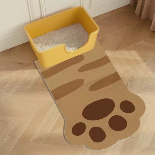32"x20" Cat Litter Box Trapping Mat, Cute Kitty Paw Design, Soft Comfortable, Easy Clean, Anti Slip PVC Material Liners, Welcome Mat, Entryway Rug (Brown) - color: Brown