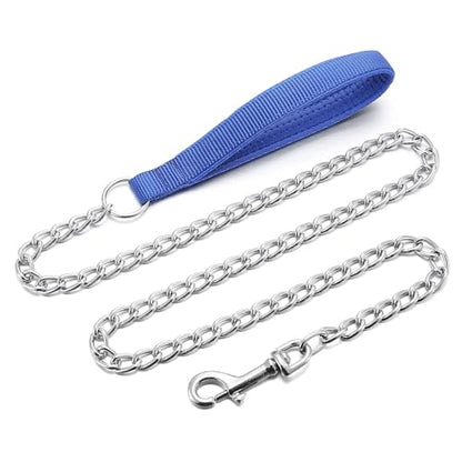 Chain Leash Metal Dog Leash Chrome Plated with Soft Padded Handle for Medium Dogs.(M, Blue Handle) - color: Blue, size: Medium
