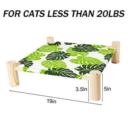 Cat and Dog Hammock Bed for Small Dogs, Brethable Wooden Cat Pet Rabbit Elevated Cooling Outdoor Bed Cots Furniture for Summer Monstera Leaf - color: Monstera Leaf