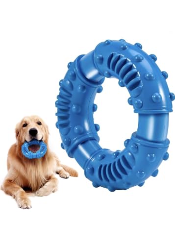 Dog Chew Ring Toy, Though, Durable and Non Toxic Blue Rubber Dog Toys, Interactive Dental Teething Toy for Large Dogs, Aggressive Chewers Large Breed, Fun to Chew, (Blue), 1 Count (Pack of 1)