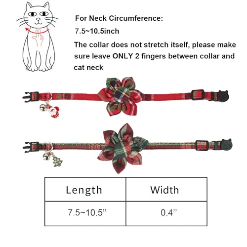 ADOGGYGO Christmas Cat Collar with Floral, 2 Pack Xmas Kitten Flower Collar, Red Green Plaid Christmas Collars for Cat Kitten - color: Christmas