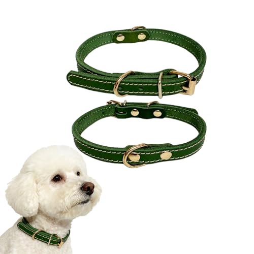 LWBMG Leather Collar for Small Dogs, Handmade Adjustable Leather Collar for Puppy and Small Dogs Christmas Green - color: Green, size: XS:0.6'' Wide for 11.8''-14.2'' Neck