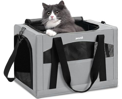 Pecute Cat Carrier Stable, Pet Carrier with Hidden Anxiety Relief Partition & Stable Steel Frame, Safe Cat Carrier for Car Travel, Soft-Sided Dog/Cat Carrier Bag for Pets Up to 11lbs, Gray - color: Gray Regular