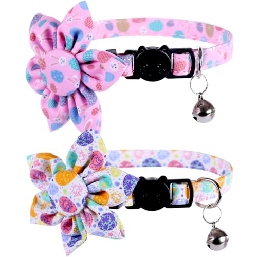 Easter Cat Collar Breakaway with Sunflower and Bell for Kitty Adjustable Safety Easter Egg Bunny - color: Easter-sunflower-2