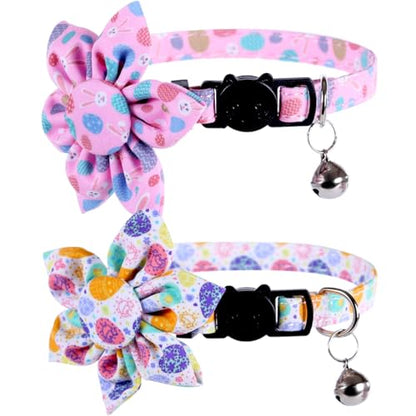 Easter Cat Collar Breakaway with Sunflower and Bell for Kitty Adjustable Safety Easter Egg Bunny - color: Easter-sunflower-2