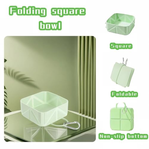 Cute Collapsible Silicone Dog Bowl with Carabiner - Portable Travel Pet Food & Water Dish for Walking, Hiking, Camping - Folds to Key Size, 350ml (Mint Green)