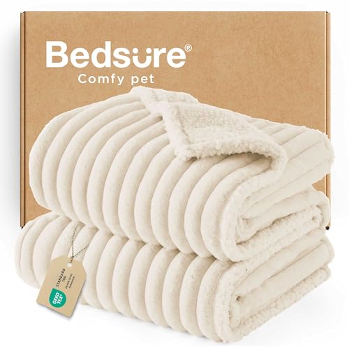 Bedsure ComfyFleece™ Waterproof Dog Blankets for Large Dogs - Soft Pet Cat Blanket Corduroy Fleece for Couch Protector Washable, Cozy Calming Reversible Furniture Protection,40"x50", Cream - color: Cream, size: L(40x50")-1pc