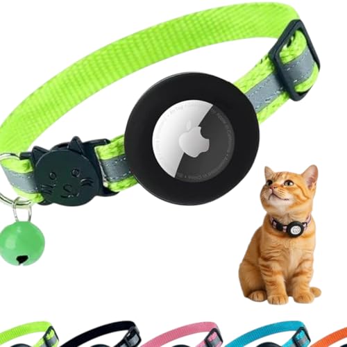 AirTag Cat Collar with AirTag Holder, Breakaway Reflective Cat Tracker Collar with Bell by AmazeGoods - color: LlGHT GREEN
