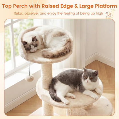 PETSITE 36-inch Multi-Level Cat Tree, with Sisal Scratching Posts, Comfy Top Perch, Cozy Condo, Playful Sisal Rope and Spring Ball, and Dangling Ball, Ideal for Indoor Cats and Kittens (Beige) - color: Beige
