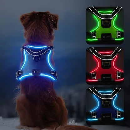 Led Dog Harness - Rechargeable Illuminated & Reflective No Pull Glow Vest for Small - Large Dogs - color: Blue, size: XL