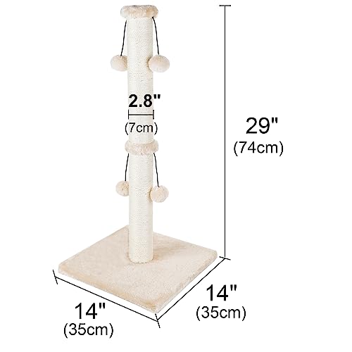 Dimaka 29'' Cat Scratching Post, Natural Sisal Rope Scratch Post with 4 Teasing Toy Balls for Large Cats (Beige) - color: Beige
