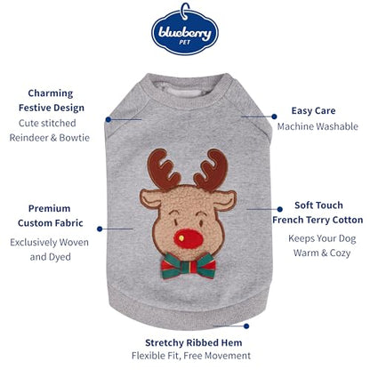 Blueberry Pet Soft & Comfy Ultimate All-Weather Christmas Reindeer French Terry Pullover Crewneck Dog Sweatshirt Jacket, Back Length 10", Pack of 1 Holiday Clothes for Dogs - color: Reindeer, size: 10 inch (Pack of 1)