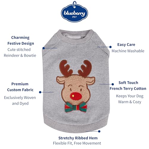 Blueberry Pet Soft & Comfy Ultimate All-Weather Christmas Reindeer French Terry Pullover Crewneck Dog Sweatshirt Jacket, Back Length 14", Pack of 1 Holiday Clothes for Dogs - color: Reindeer, size: 14 inch (Pack of 1)