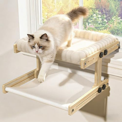 Cat Perch for Window XiaZ Cats Hammock Indoor Cat Bed for Window Adjustable Wooden Frame W/Soft Warm Plush-Lined Cushion Perfect for Bird Watching Sunbathing Space-Saving Easy Install Double Layer - size: Double Layer