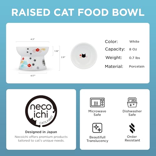 Necoichi Raised Cat Food Bowl – Ceramic Elevated Cat Bowl for Whisker & Neck Fatigue, Dishwasher Microwave Safe – Non-Slip & Anti Vomiting Ergonomic Design (Fuji, Regular, 1-Cup Capacity) - color: Fuji, size: Small Flat (1 Cup)
