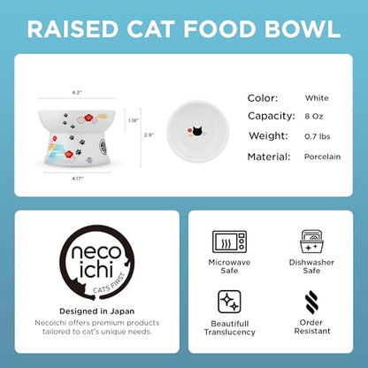 Necoichi Raised Cat Food Bowl – Ceramic Elevated Cat Bowl for Whisker & Neck Fatigue, Dishwasher Microwave Safe – Non-Slip & Anti Vomiting Ergonomic Design (Fuji, Regular, 1-Cup Capacity) - color: Fuji, size: Small Flat (1 Cup)