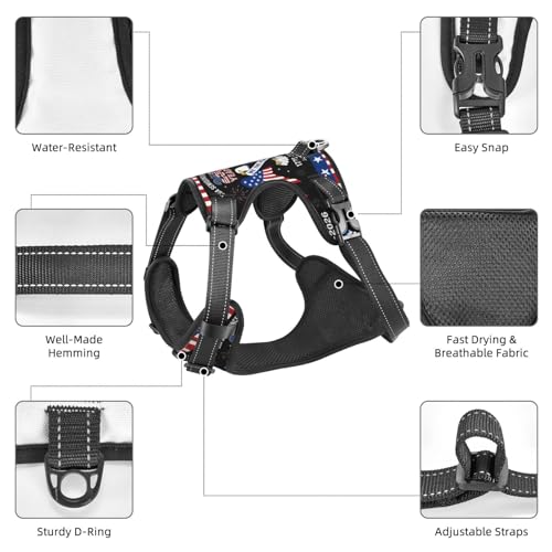 250 Years We the People Reflective Dog Harness No Pull Soft Vest Harness for Small Medium Large Dog Puppy Pets (X-Large Size) - color: 250 Years We the People, size: X-Large