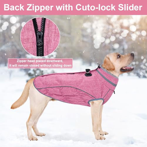 Dog Coat, Reflective Dog Jacket Waterproof Windproof Puppy Cold Weather Coats with Harness Built in, Winter Extra Warm Pet Coat Fleece Vest for Small Large Pets and Puppy(Pink, Medium) - color: Pink, size: Medium