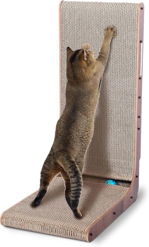 Cat Scratcher with Cat Toys Ball Track, Build-in Ball, L-Shaped Scratcher, Cardboard Lounge Bed, Stable and Durable, Furniture Protector, Reversible - color: L-Shape