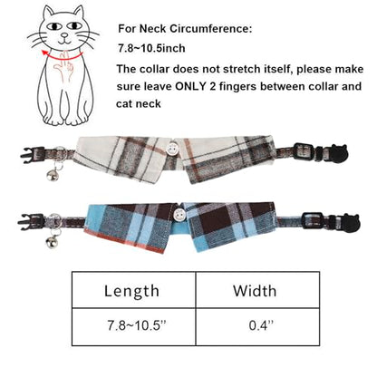 ADOGGYGO Cat Collar Breakaway with Bowtie Bell, Removable Shirt Collar, 2 Pack Beige Blue Plaid Collars for Cat Kitten - color: Beige&Blue-3