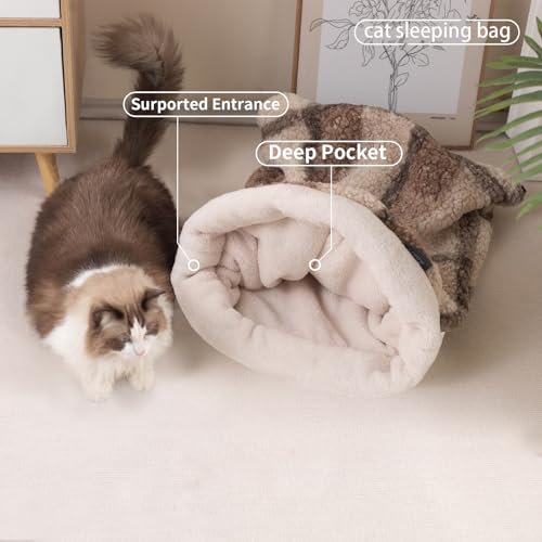 Cat Bed Cave Sleeping Bag, Pet Mat Warming Pad Sack for Cats and Small Dog,Burrowing Cozy Soft Comfortable Bed(for Small and Medium Cats) - color: khaki