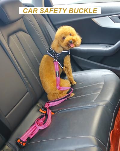 AUBELL Double Handle Tactical Dog Leash Heavy Duty for Small and Medium Large Dogs,Reflective Adjustable Nylon Leash that Pull with Car Seatbelt for Training,4.5-6FT,Pink - color: No bungee-Pink(4.5-6FT)