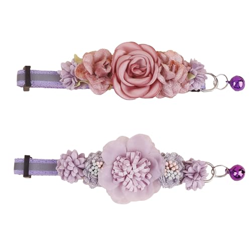 2 Pack Cat Collar Pink Floral with Bell and Removable Flower Bowtie Breakaway Adjustable Cat Collar for Girl Kitten Puppy Small Cats Dogs Daily Decoration (XQ10-3) - color: XQ10-3