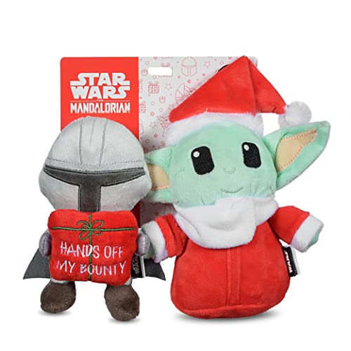 STAR WARS for Pets 6" Holiday 2Pc Set The Mandalorian w/Present & GROGU Santa Plush Set - 2pc | The Mandalorian Holiday Pet Products GROGU | The Child Squeaky Pet Toy Fans (FF24683) - color: The Mandalorian Present & Grogu Santa, size: 6 Inch