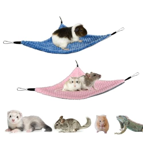 Pack of 2 Hanging Corner Hammock with Hooks for Ferrets, Rats, Guinea Pigs, Chinchillas, Hamsters, Hedgehogs, and Other Small Animals. Large, Blue+Pink - color: Blue+Pink, size: Large