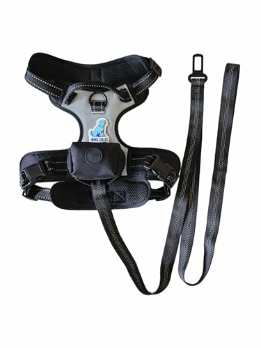 5-in-1 Reflective Dog Harness with Built-in 5ft Leash & Seatbelt Clip, Waste-Bag Pouch + 3 Rolls, Adjustable Quick-Fit Buckles, Breathable Mesh, Dual D-Rings, Medium - size: Medium