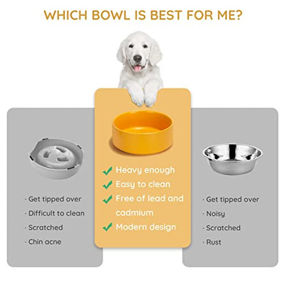 SPUNKYJUNKY 13.5OZ Ceramic Dog and Cat Bowl, Modern Cute Weighted Food Water Bowl for Replacement Yellow (1 Pack) - color: Yellow, size: 1.7 CUPS
