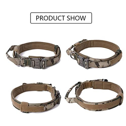 Tactical Dog Collar Military Dog Collar Adjustable Nylon Dog Collar Heavy Duty Metal Buckle with Handle for Dog Training (Camo,S) - color: Camo, size: Small (Pack of 1)
