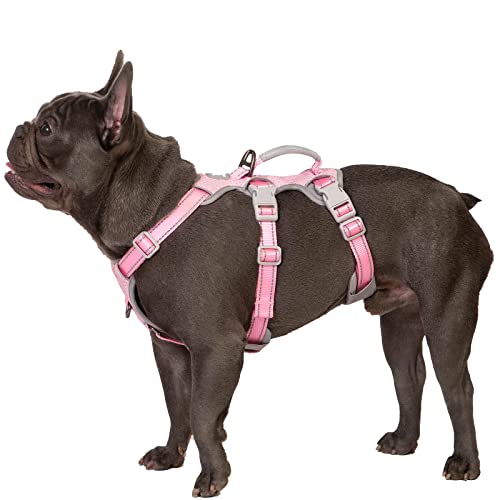 Huntboo Escape Proof Dog Harness, Escape Artist Harness, Fully Reflective Harness with Padded Handle, Breathable,Durable, Adjustable Vest for Medium Dogs Walking, Training, and Running Gear (Pink,M) - color: Pink, size: Medium(Pack of 1)