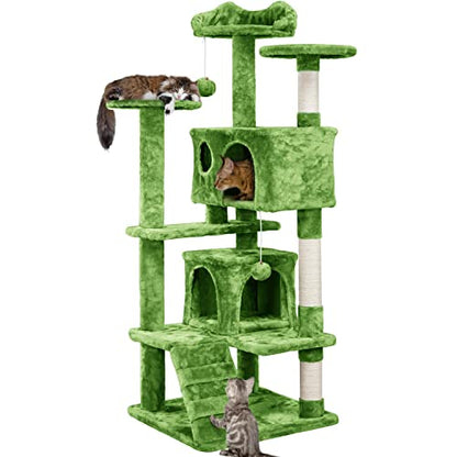 Yaheetech 54in Cat Tree, Cat Tower with Large Condo Sisal Scratching Posts and Dangling Balls, Pet Furniture for Kitten, Green - color: Green, size: 54in